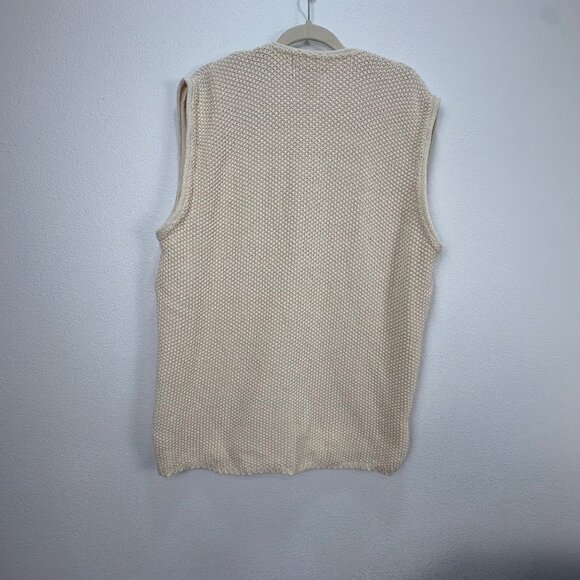 Eddie Bauer Vintage Mens Beige Chunky Knit Button-Up Cotton Vest L USA 80s/90s - Picture 2 of 8